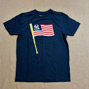 New Era New York Yankees Size Small Short Sleeve Blue Shirt  American Flag Bat